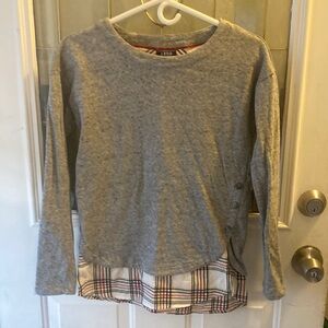 Izod Gray Long Sleeve Tee with Layered Plaid Accent